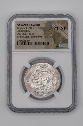 Sasanian Empire AR Drachm King Khusru II (591-628 AD) CH Extra Fine NGC