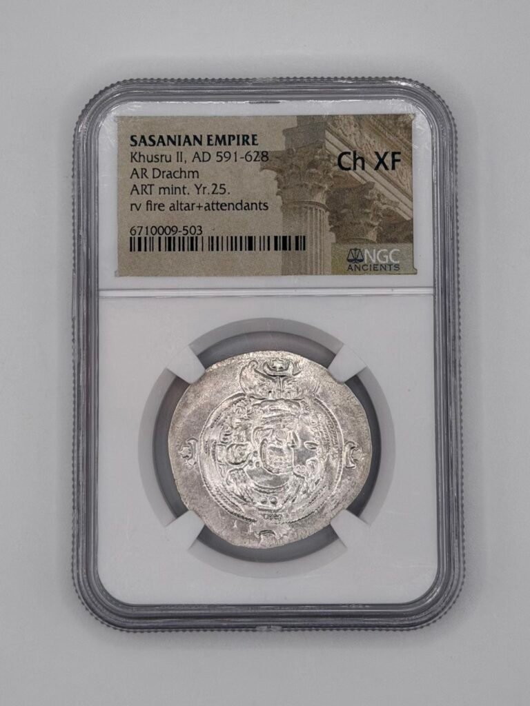 Sasanian Empire AR Drachm King Khusru II (591-628 AD) CH Extra Fine NGC