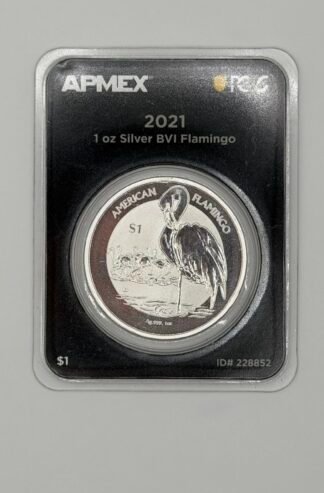 2021 BVI 1 oz Silver Flamingo Reverse Frosted BU MD® Premier + PCGS®