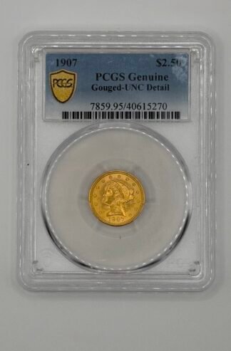 1907 Gold Liberty Head $2.5 Dollar Quarter Eagle Coin PCGS (Gouged-UNC Detail)
