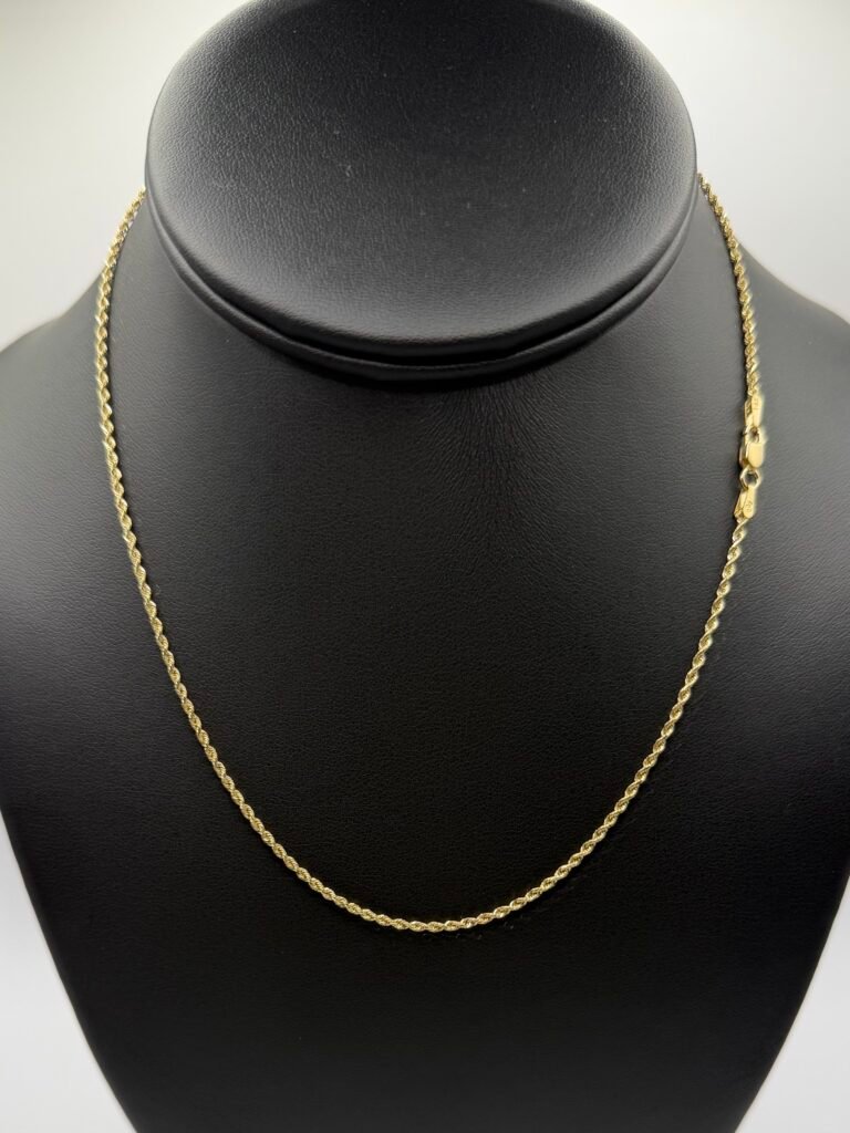 Solid Diamond Cut Rope Chain (14K) Gold (16 inch)