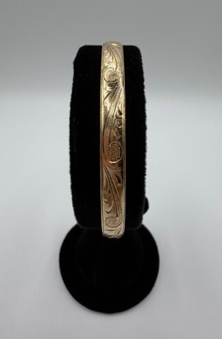 Satin Scroll Pattern 14k Solid Gold Hawaiian Bangle