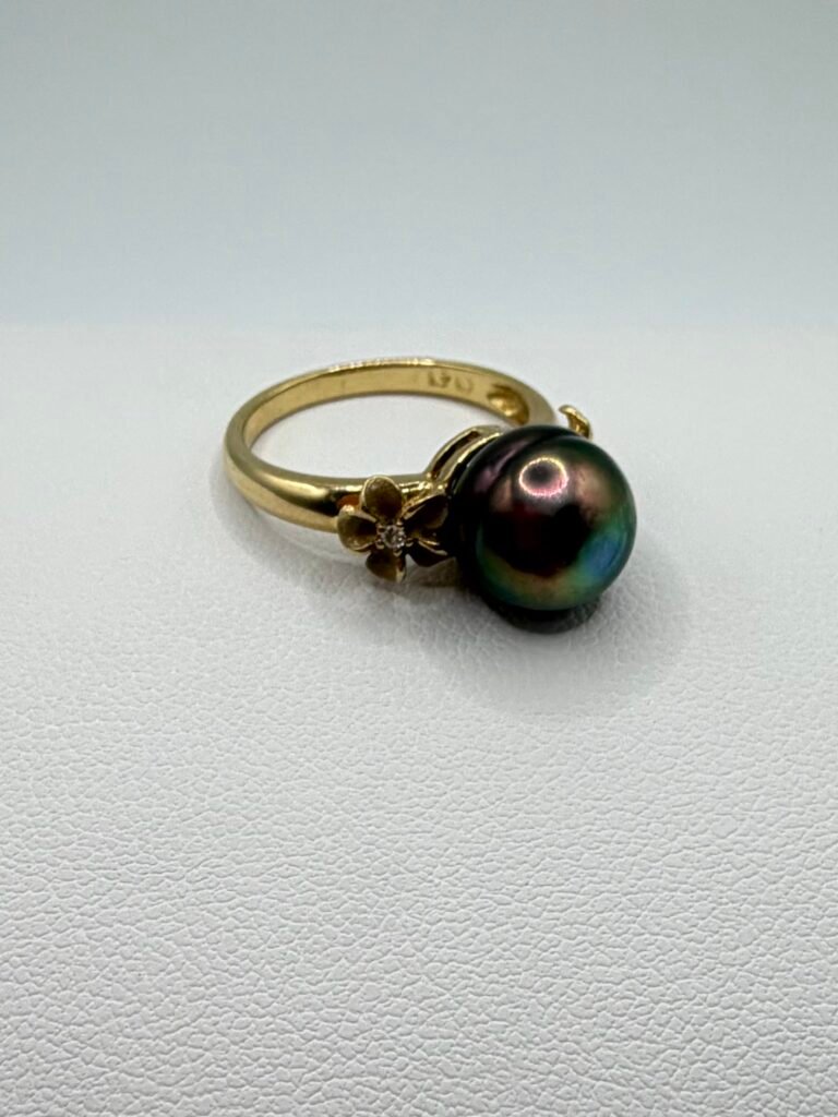 Tahitian Pearl and Natural Diamond 14k Ring