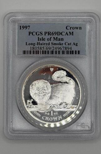 Isle of Man 1 oz Silver Cat PR-69 PCGS (Long-Haired Smoke Cat Ag)