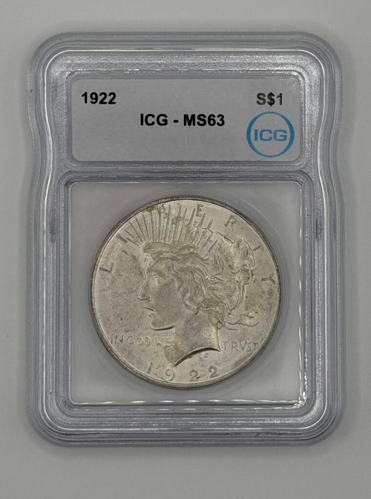 1922 $1 Peace Silver Dollar ICG MS-63 Uncirculated