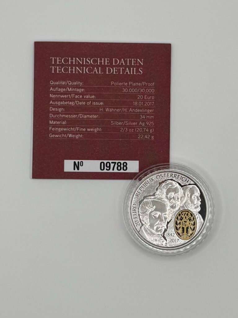 Austria 2017 175th Anniversary Vienna Philharmonic Orchestra 20 Euro Silver Proof Coin with Box and COA
