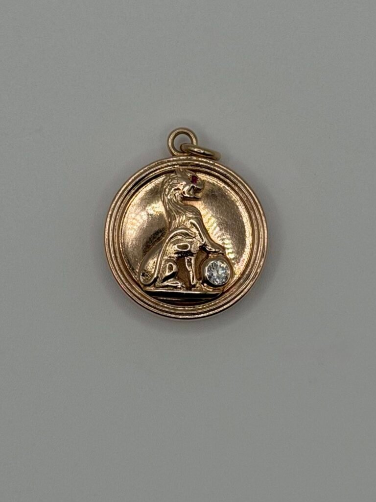 Vintage 14K Yellow Gold Lion Locket Charm - 35th Anniversary Prudential Old Guard Diamond and Ruby Pendant