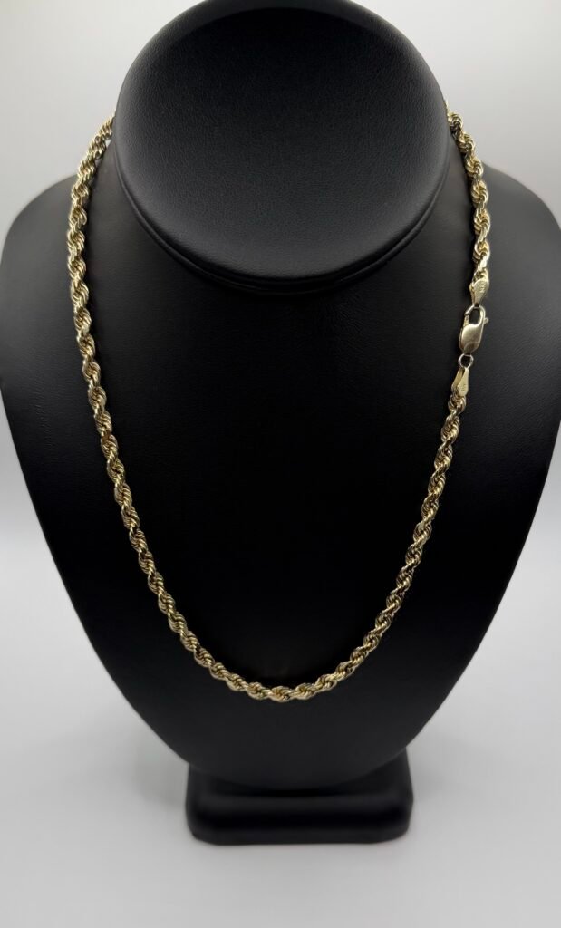 Solid Diamond Cut Rope Chain (14K) Gold (18 inches) (4.5mm)