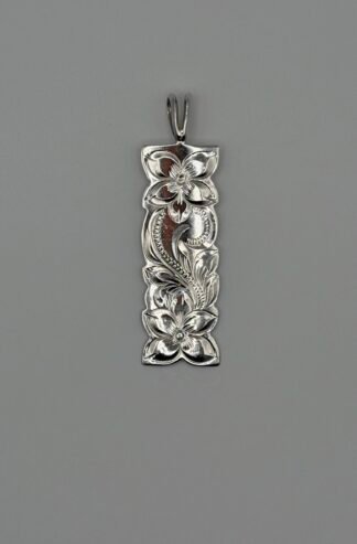 Plumeria Scroll Pattern Rectangle Pendant (.925) Sterling Silver
