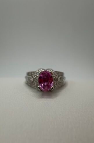 Pink Sapphire (One Carat) and Natural Diamond 14k Ring