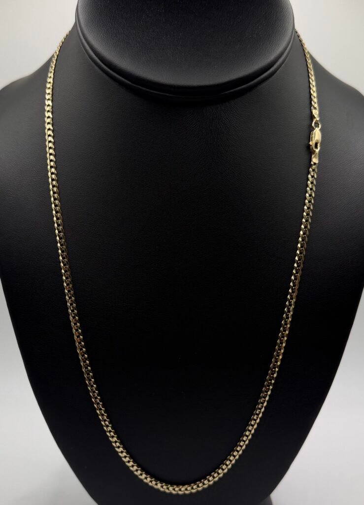 Diamond Cut Flat Curb Chain (14K) Solid Gold (23 inches) (3 mm)