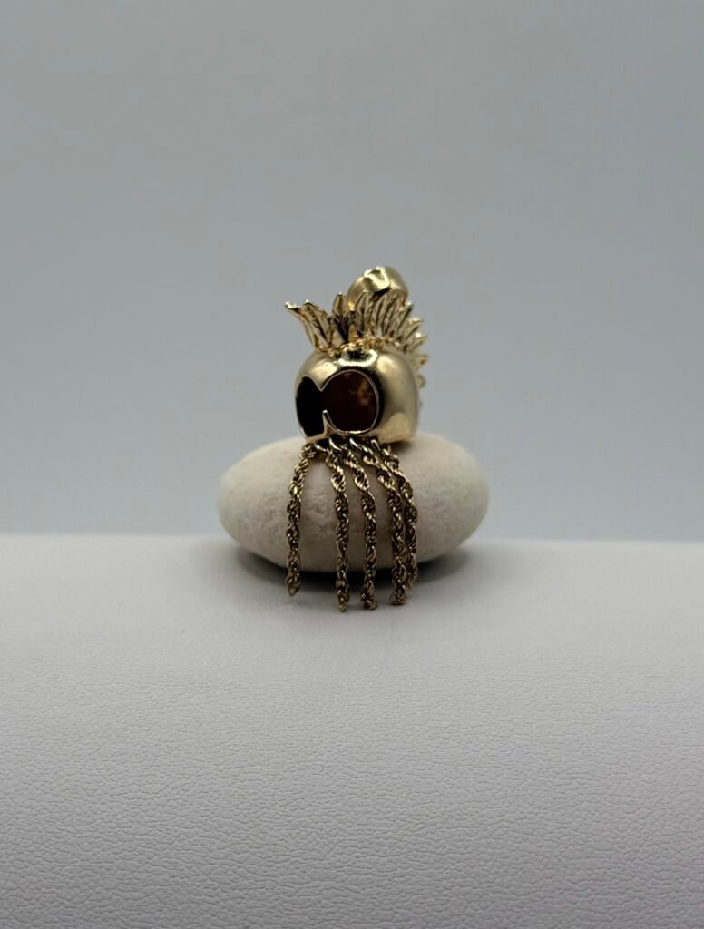 Solid (14K Gold) Hawaiian Warrior Mahiole Makini Ikaika Helmet Pendant