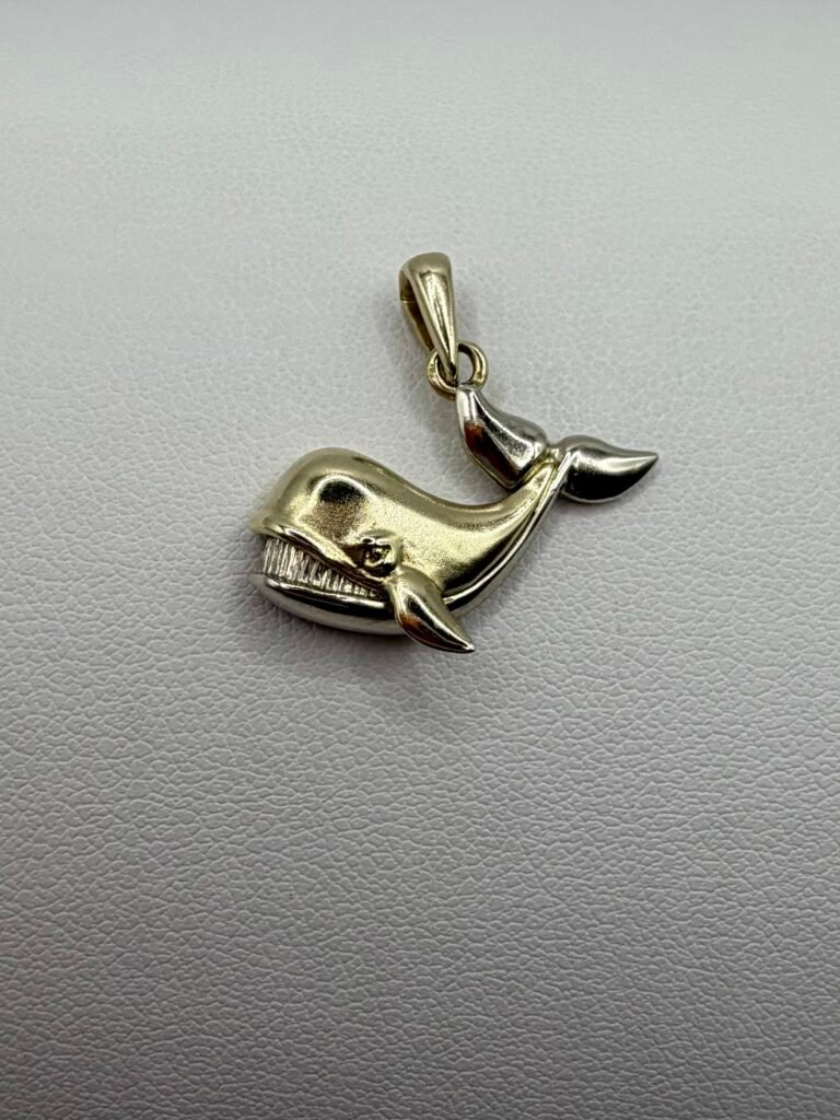 Solid (14K Gold) Two Tone Whale Pendant