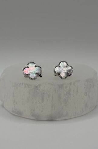 (Van Cleef & Arpels) Vintage Alhambra Mother of Pearl White Gold Earrings Authentic