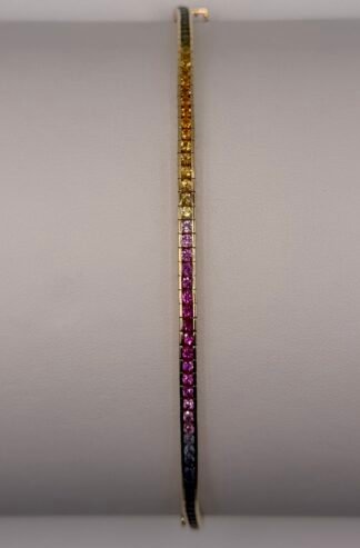 Natural Rainbow Sapphire 18k Yellow Gold Tennis Bracelet (6.5 Inch) with Safety Clasp