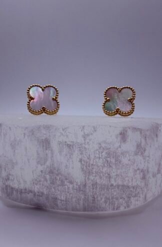 (Van Cleef & Arpels) Vintage Alhambra Mother of Pearl Yellow Gold Earrings Authentic