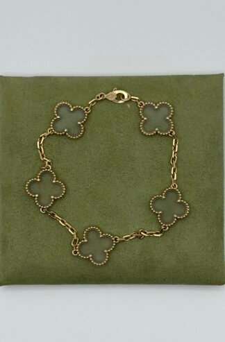 (Van Cleef & Arpels) 18k Yellow Gold Rock Crystal 5 Motifs Vintage Alhambra Bracelet (RARE)