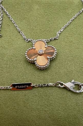 (Van Cleef & Arpels) 18K White and Yellow Gold Diamond Guilloche Vintage Alhambra Necklace