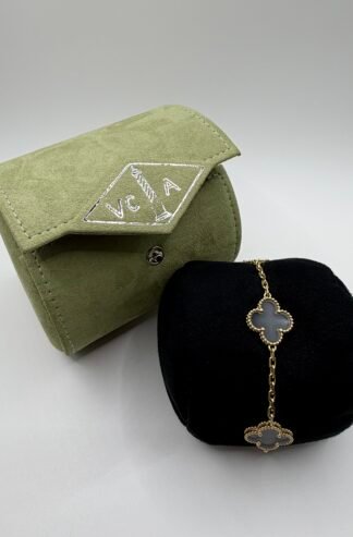 (Van Cleef & Arpels) 18k Yellow Gold Rock Crystal 5 Motifs Vintage Alhambra Bracelet (RARE)
