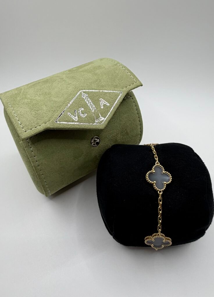 (Van Cleef & Arpels) 18k Yellow Gold Rock Crystal 5 Motifs Vintage Alhambra Bracelet (RARE)