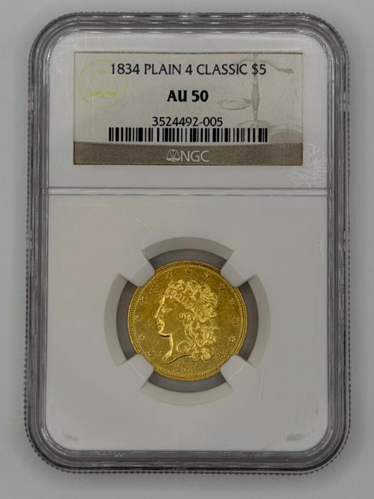 1834 Classic Head Gold $5 Half Eagle Plain 4 NGC AU50