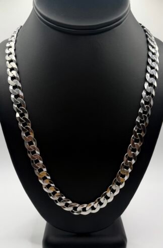 Diamond Cut Flat Curb Chain Sterling Silver (.925) Solid (20 inches) (10 mm)