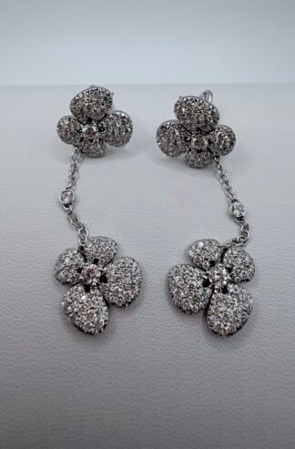 (MISENO) 18K White Gold and Diamond Ischia Earrings (3.11 Carat Total Natural Diamond Weight)