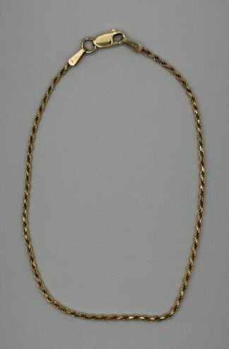 Diamond Cut Rope Chain Bracelet (14K) Solid Gold (6 inches) (1 mm)