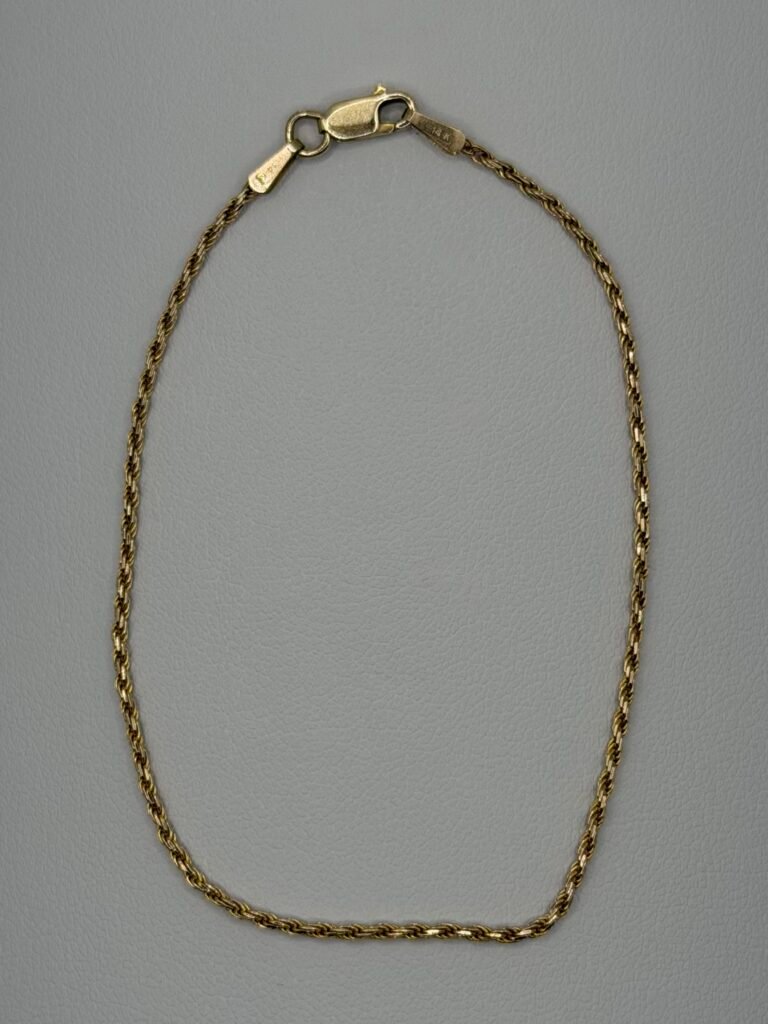 Diamond Cut Rope Chain Bracelet (14K) Solid Gold (6 inches) (1 mm)