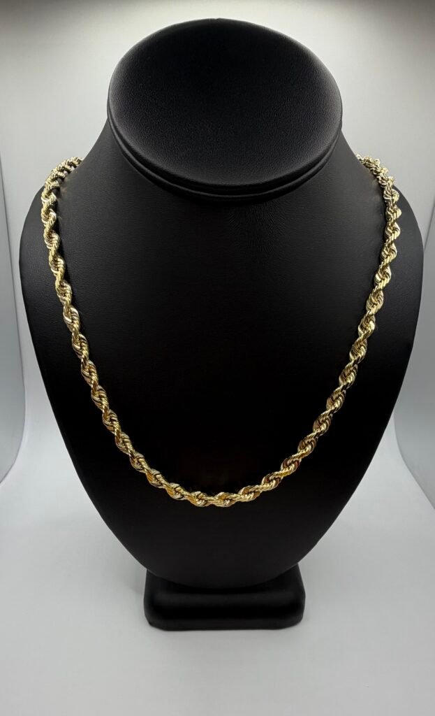 6mm Solid 14k Gold (22 Inch) Diamond Cut Rope Chain (55.5 Grams)