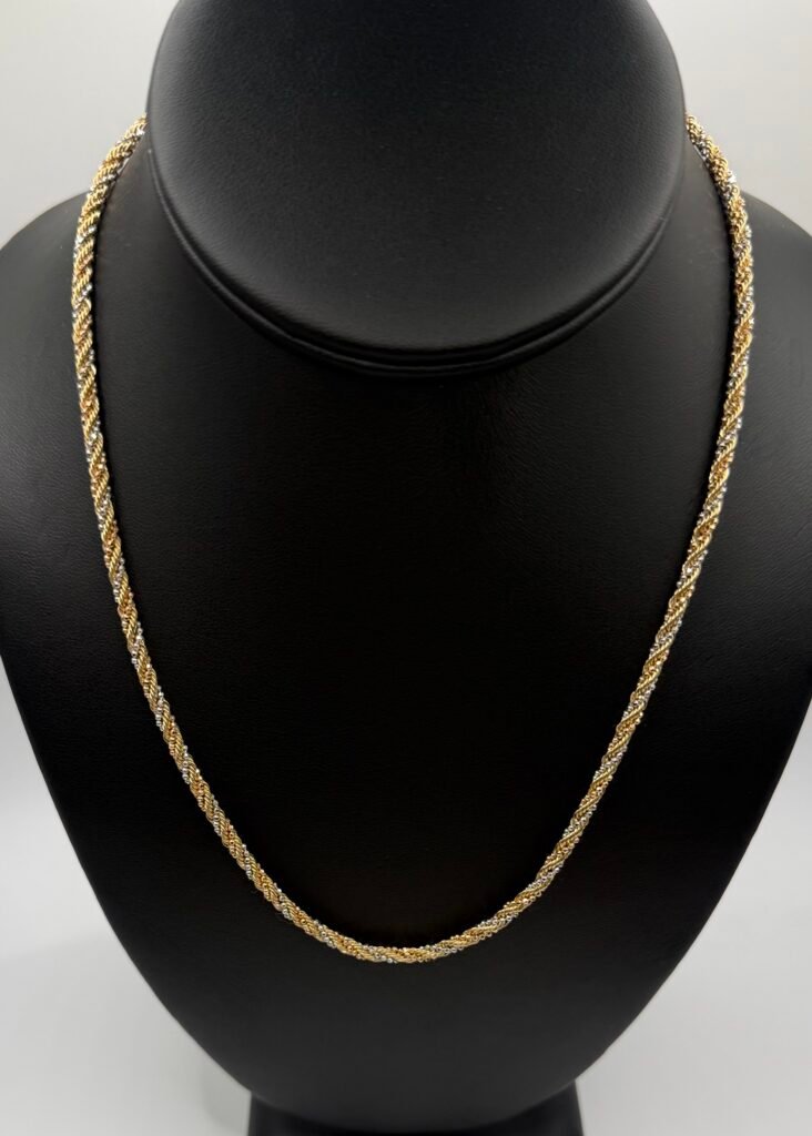 2.5mm Semi-Solid 14k Gold (18 Inch) Tri-Tone Braided Chain (12 Grams)