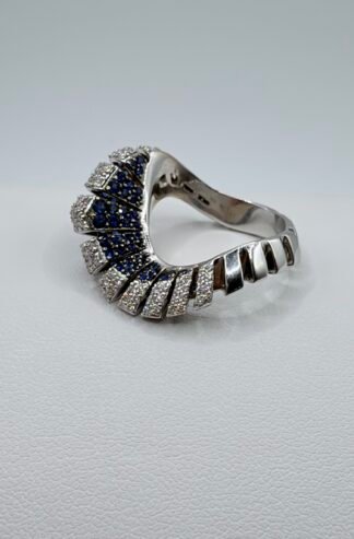(MISENO) RAGGI RING-Sapphire-Diamond-18K White Gold (Size 7)