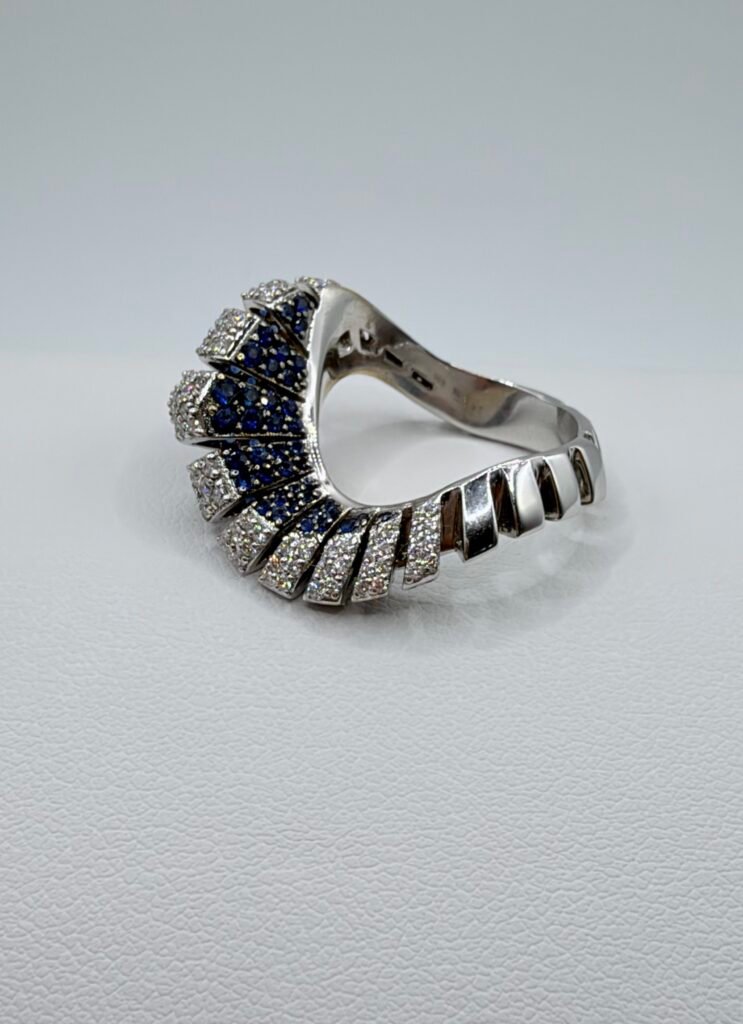 (MISENO) RAGGI RING-Sapphire-Diamond-18K White Gold (Size 7)