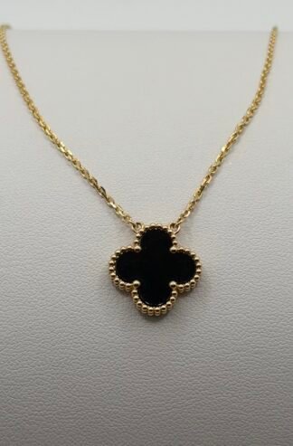(Van Cleef & Arpels) Vintage Alhambra 18k Yellow Gold Black Onyx Necklace (18 Inch)
