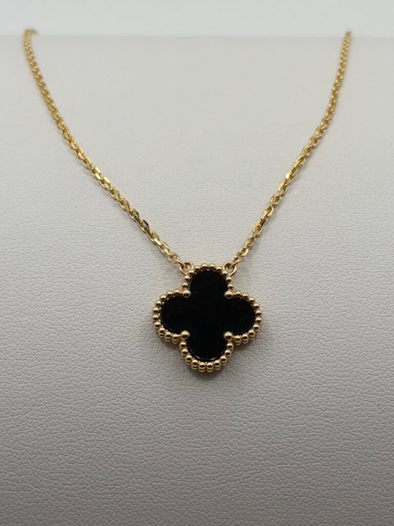 (Van Cleef & Arpels) Vintage Alhambra 18k Yellow Gold Black Onyx Necklace (18 Inch)