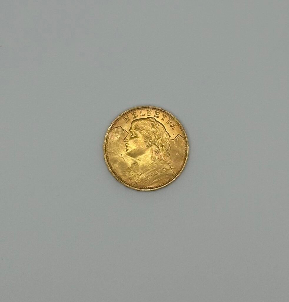 Swiss Gold 20 Francs Helvetia Coin AU (Random Year)