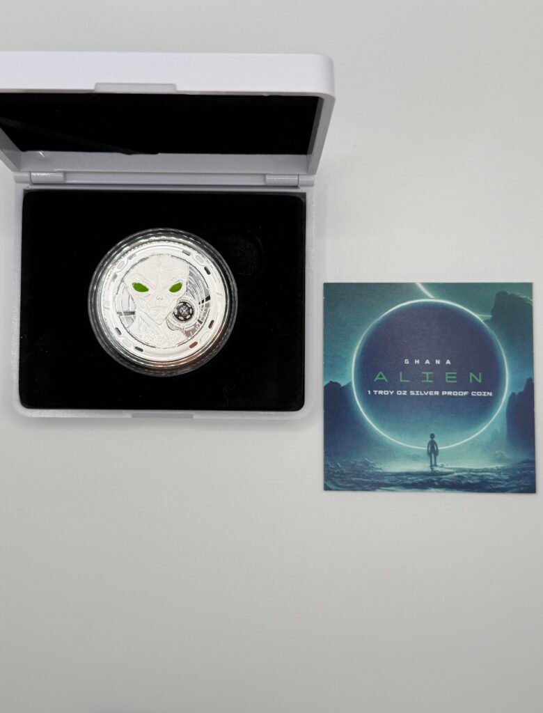 2022 Republic of Ghana 1 oz Silver 5 Cedis Space Alien (Colorized Eyes) BU