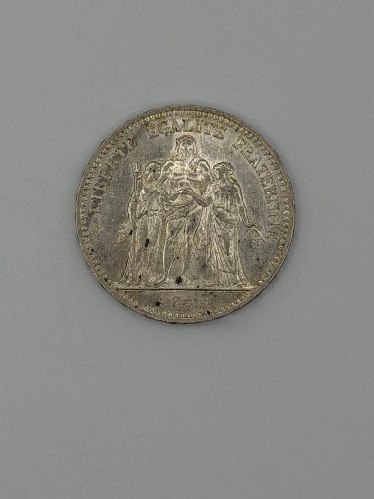 1875 A France Hercules Group Antique Genuine Silver 5 Franc French Coin