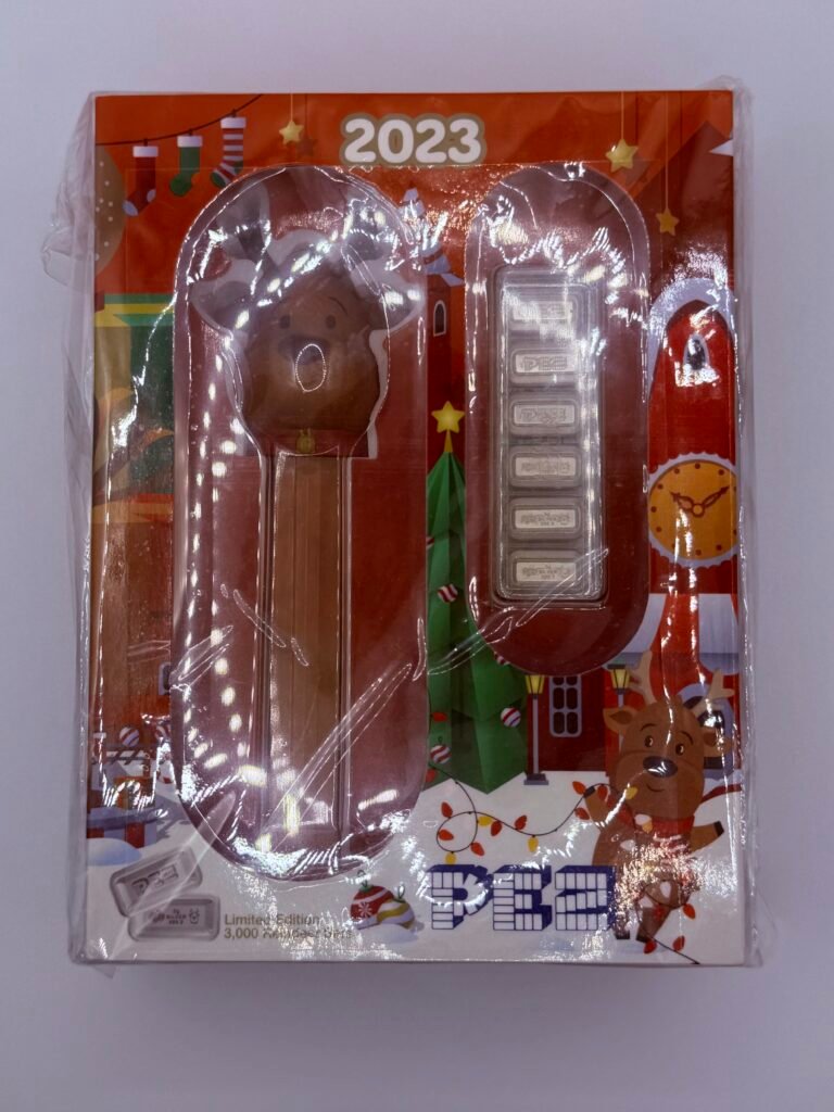 2023 Reindeer Christmas PEZ Dispenser. PAMP Suisse w/30g .9999 Silver Bars Sealed