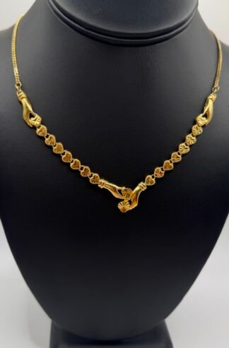 Solid 21k Gold (18 Inch) Hearts and Hands necklace (17 Grams)