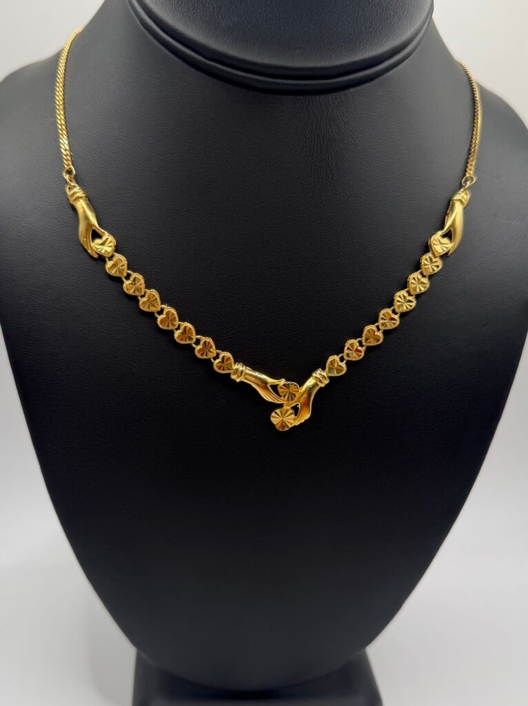 Solid 21k Gold (18 Inch) Hearts and Hands necklace (17 Grams)