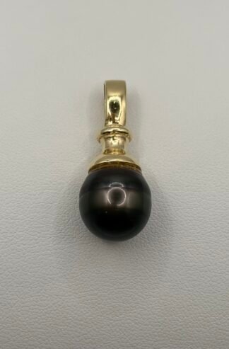14k Yellow Gold 10.20 mm Tahitian Black Pearl Pendant
